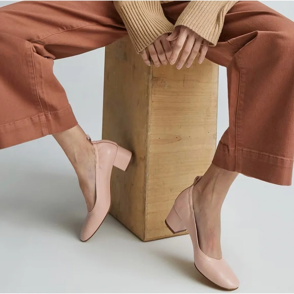Everlane The Day Heel Blush Pink Leather Block Heel Size 8.5 Sustainable NWOB - Picture 3 of 9